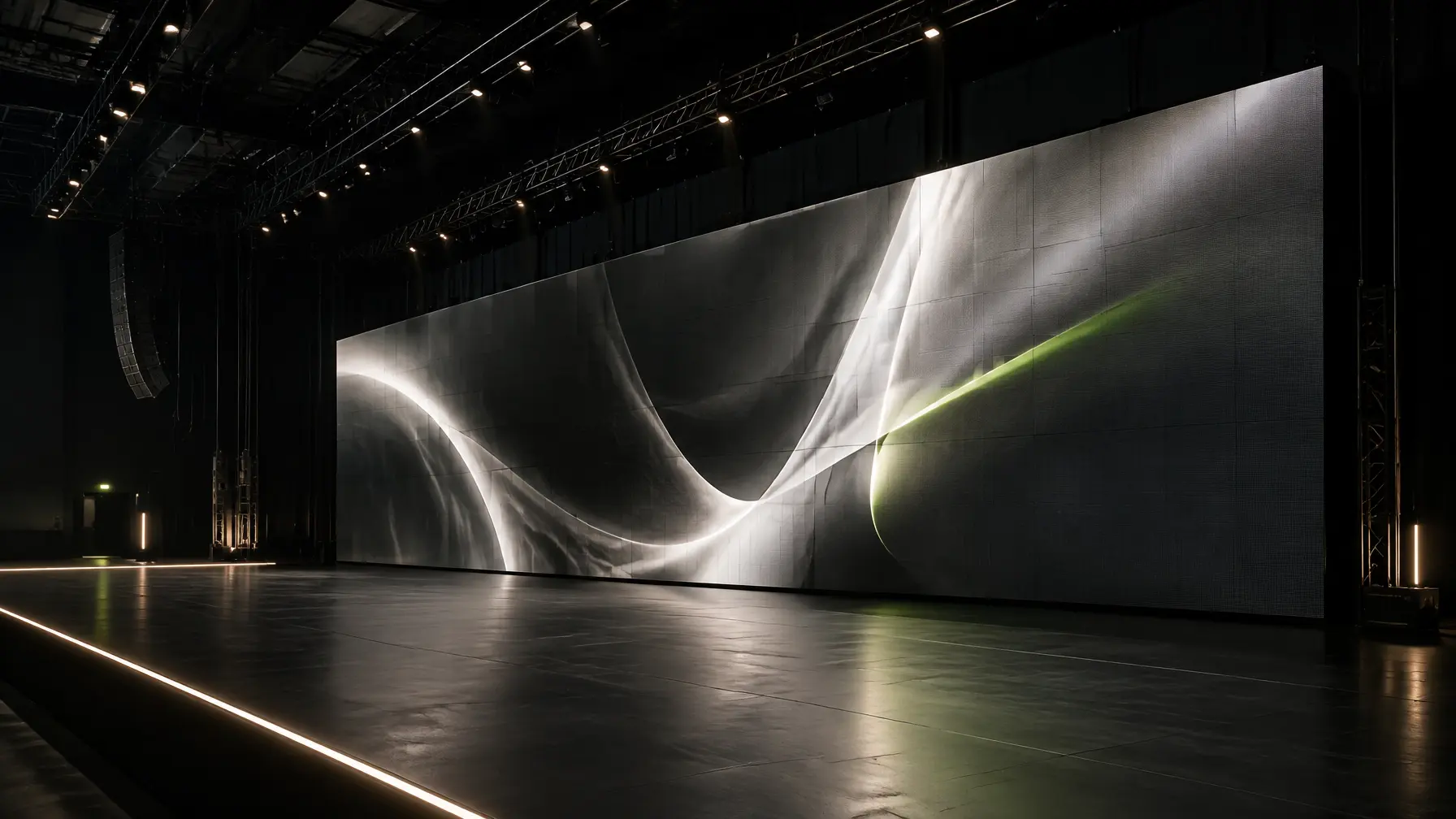 Large LED wall installation in a dark event venue
