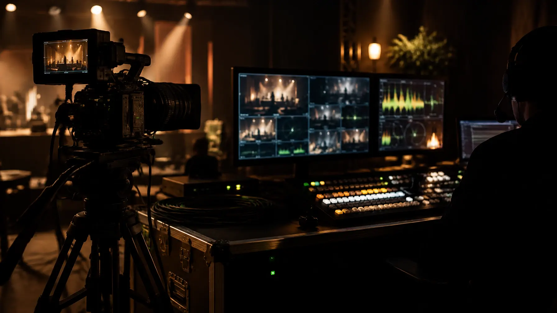 Live streaming control setup with camera and production equipment
